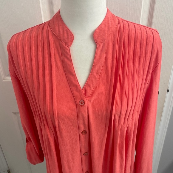 PAPA Vancouver Classic Button Down Pleats  Color Coral/Salmon Long Sleeve Sz L - Picture 2 of 14